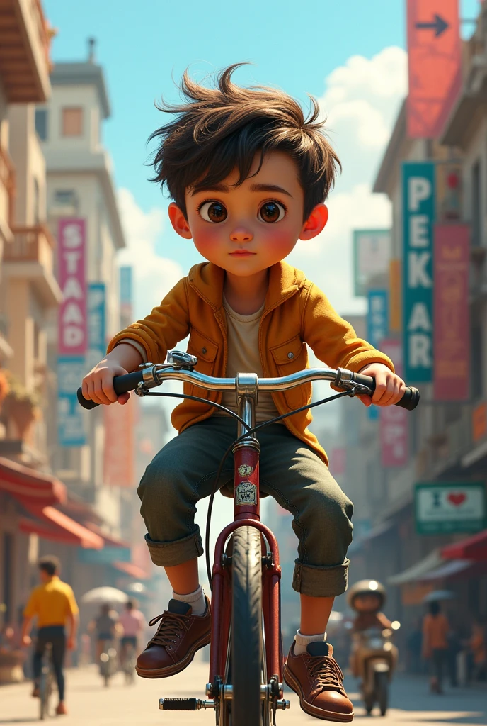 A boy sit a bike