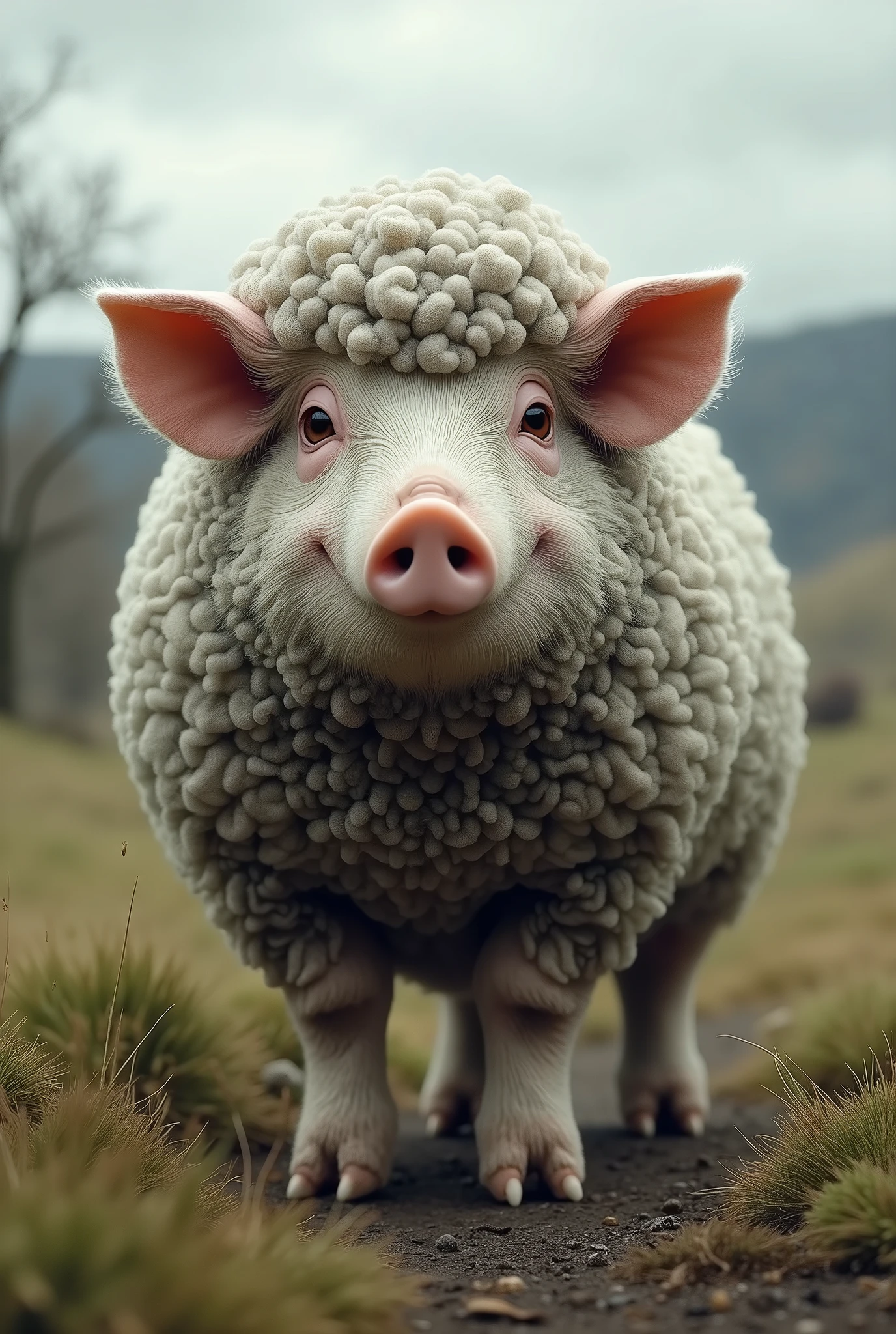 Realistic picture of a mixture of Merino sheep and pig
