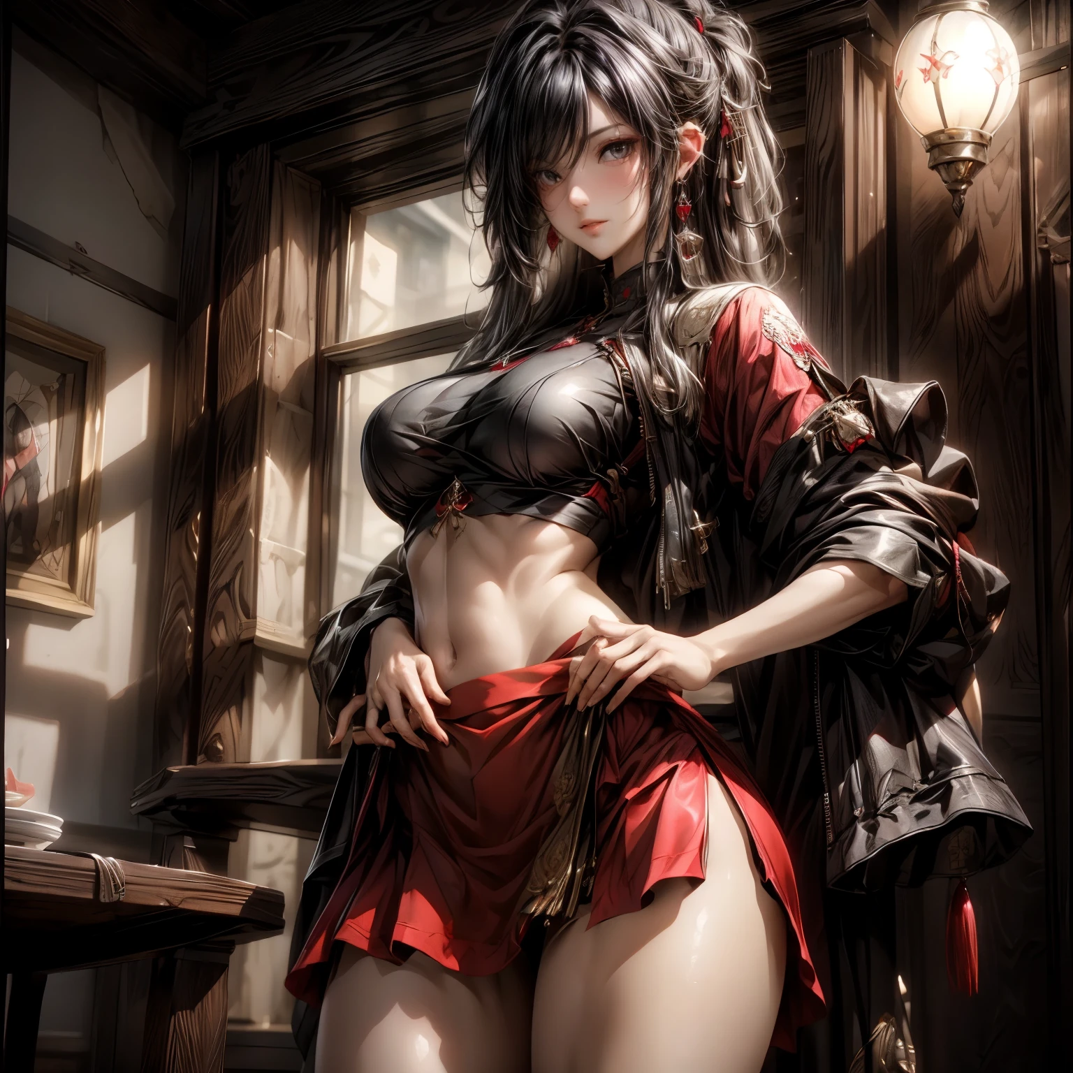 a hot sexy seductive female yakuza boss, ancient times, in acnient yakuza dress and yakuza tattoos slowly seductivly undressing her yakuza dress revealing yakuza tattooss in a ancient japanese room, lush hair in bun hold up by a stick, (anime art style.)