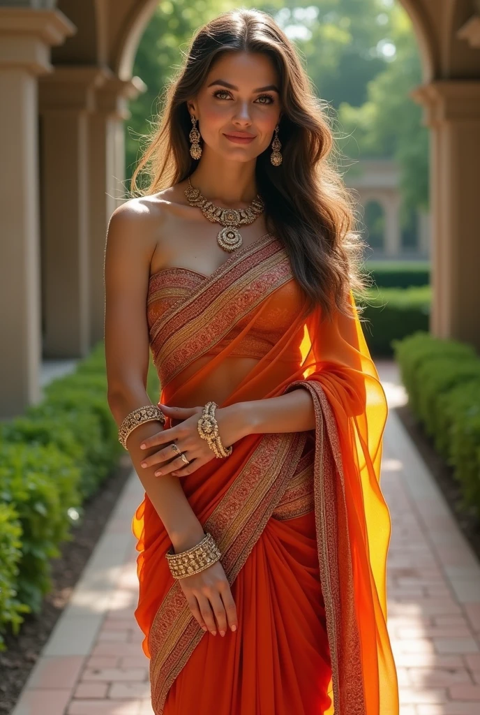 White girl wore saree belly showing