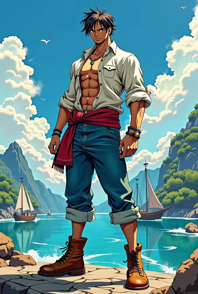 One piece original character, male, 20 years old, one piece art style,  