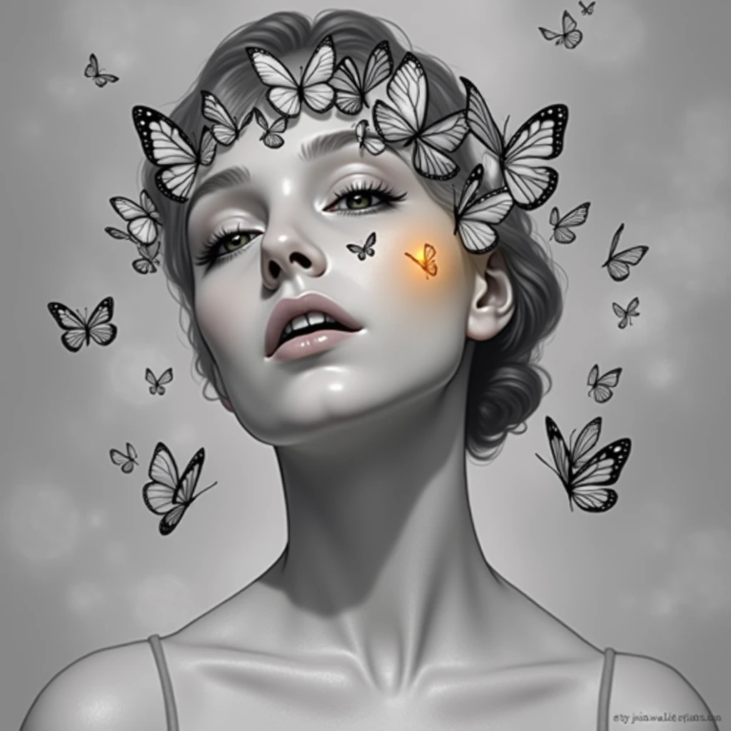 High Resolution, High Quality , Masterpiece .Hyper-realistic ink drawing with surreal colors, elements of absurdity and depravity,in the style of Ross Tran featuring paper money aflame as a reference to Roby Dwi Antono, pornographic,moths,bleeding hearts, bugs, and ghost type entities ascending into a neo traditional ink dripping sky, chiaroscuro lighting enhancing symbols of Death,pills, a moon adorned with eyes emitting an air of lust,atmospheric mood. Dark macabre style, unsettling, sadistic Artistry intriquet,ominous.