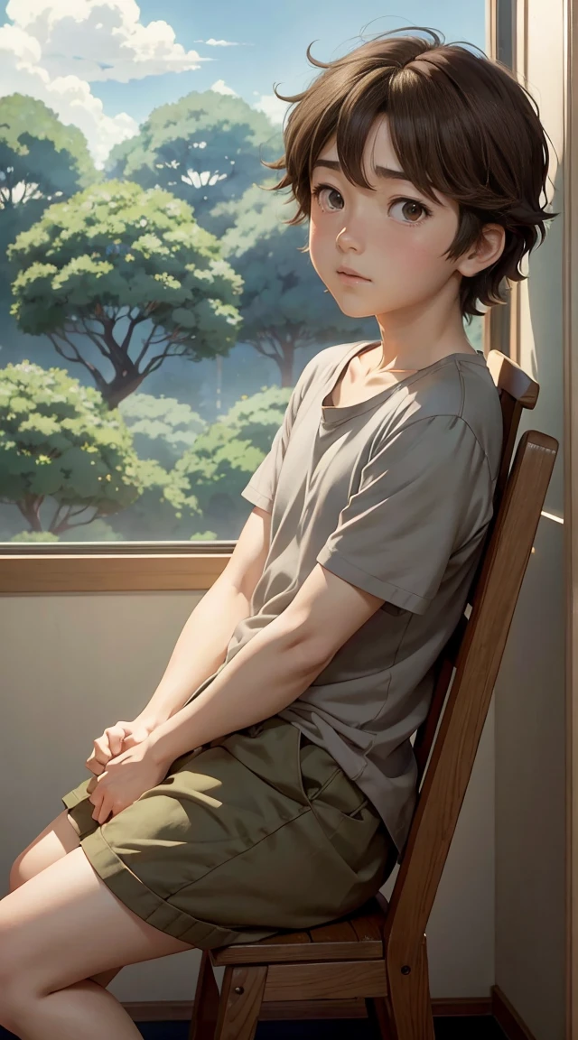 anime character with a brown hair and a gray shirt, mamoru hosoda, official studio ghibli still, style in ghibli anime, studio ghibli movie still, style in ghibli anime style, high quality anime movie still, from the studio ghibli film, in the anime film, shinji, in the studio ghibli anime film, studio ghibli anime screenshot, still from studio ghibli