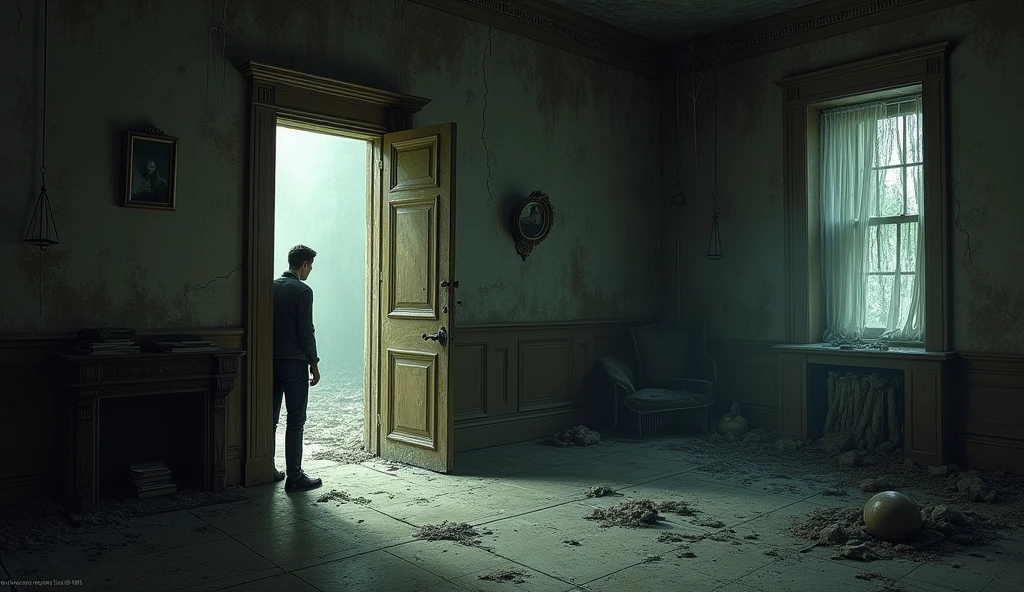 He peered inside and saw the interior of the mansion was old and filthy.