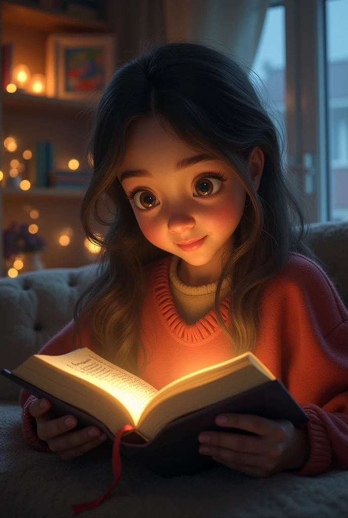 The curious reader, sitting in a cozy room, begins to open the book, with a thoughtful expression.**
   - **Text:** "Curious, he began reading the book."