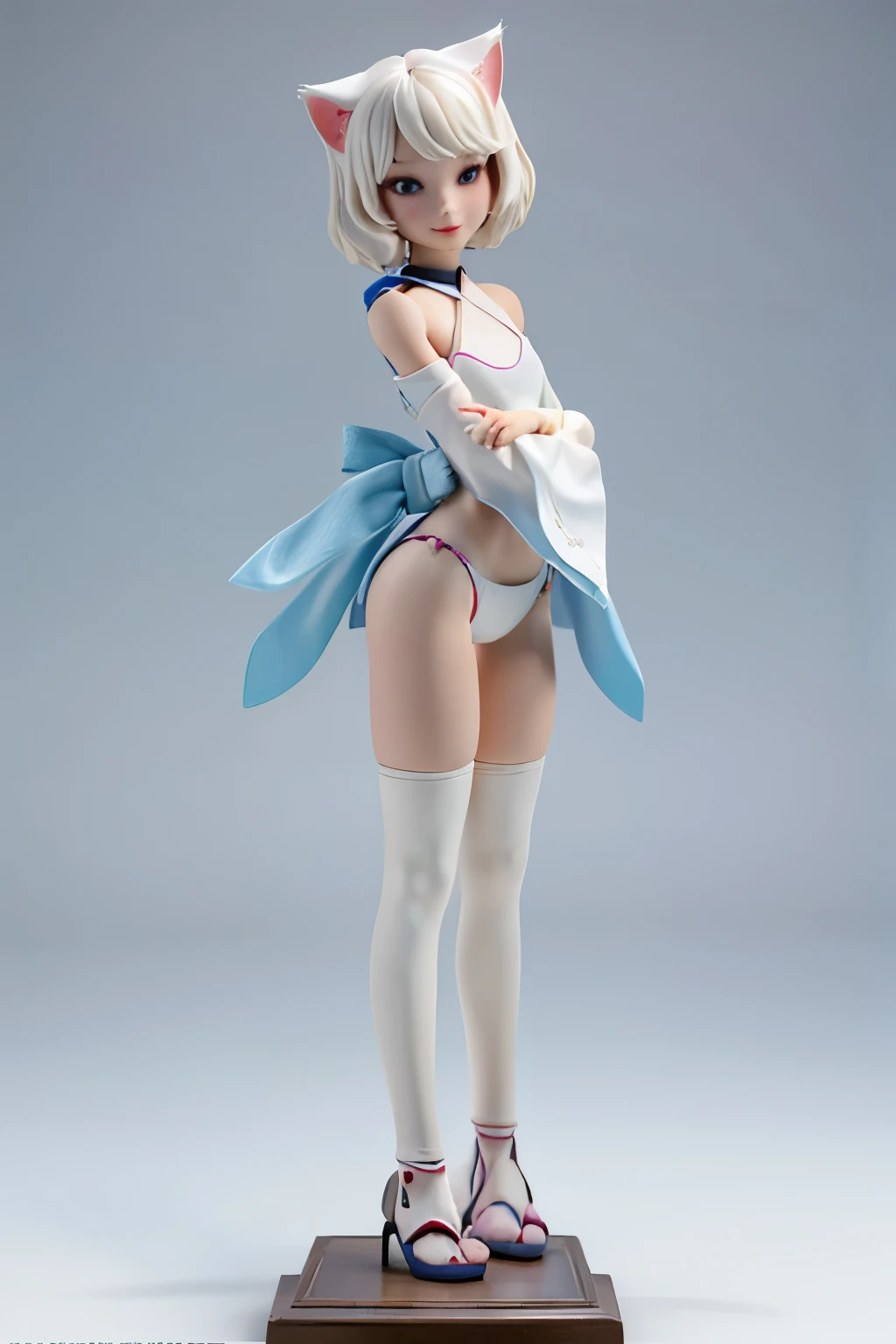 (Porcelain Doll)、(Ceramic figure)、Anime Art、(1 Beautiful Japan Woman)、(1)、Full body portrait、natural standing posture、Hands on hips、 Detailed depiction of a beautiful face、Smiling Kindly、Small breasts、Slim figure、(Cat ear)、Medium Short Hair、(Ethnic pattern and primary color bikini、Blur the background、((No background))、((A plain background))、((White Background))、((No logo))、(Highest quality、High resolution、masterpiece)、3d、4K、8k、wallpaper、