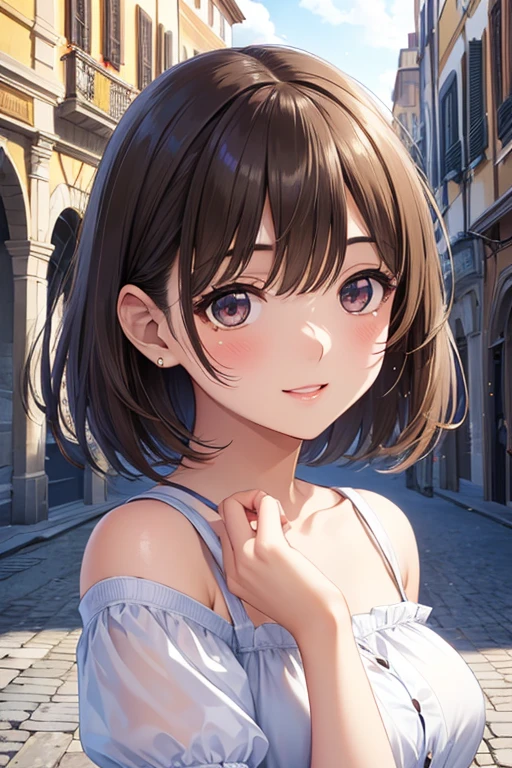 anegasaki nene、Shiny brown hair, short hair, (Beautiful brown eyes、Sparkling eyes, Fine grain)、smile、Ultra-detailed eyes、Highly detailed face, Highly detailed eyes,
(high quality, High resolution, The finer details, Realistic),
(masterpiece, 最high quality:1.1), (One Girl),White sundress、Cute Face,Tween,Have a nice trip,(Rome,Romeの休日),Italy, Beautiful and detailed scenery, Beautiful lighting,very happy,
Dynamic pose,Portrait Photography, sharp,An illustration:unreadable,