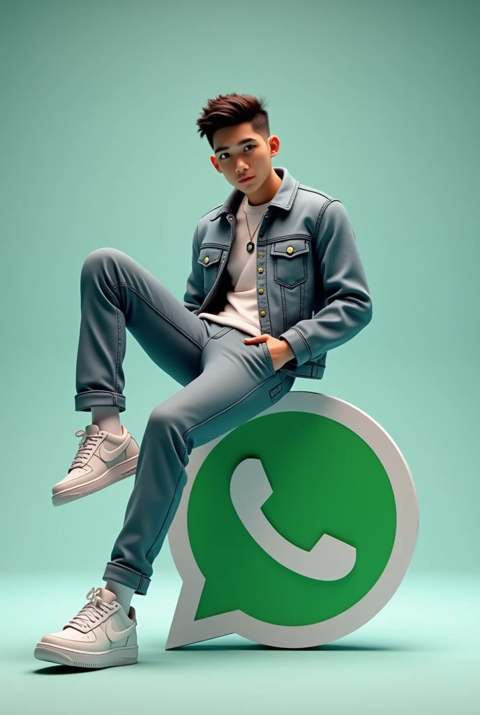 créez une illustration 3D d'un personnage aimée is de manière décontracté au-dessus d'un logo de media social « WhatsApp » le personnage doit porter des vêtements moderne et décontracté qu'une veste en jean et des chaussures de sport Nike air de couleur blanche l'arrière-plan  de l'image est une page de profil de media social avec le nom d'utilisateur "Raoul Tarno/ 24k abonné" aggiché clairement et une photo de profil qui correspond,