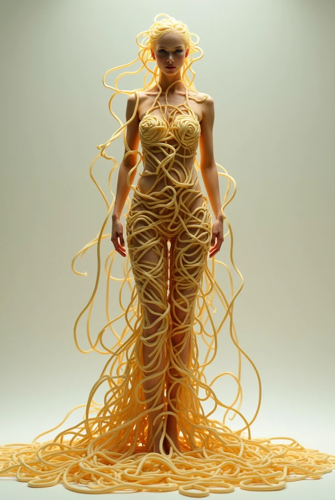 A woman made of long noodles