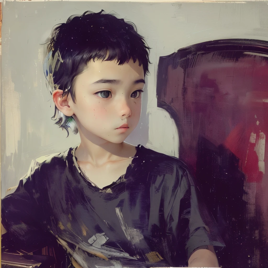 Portrait of a boy in a black shirt sitting on a chair, Caesanneによる, young, ポール・Caesanneによる, ポール・Caesanneによる, Portrait of a Boy, Expressionless boy, Caesanne, Caesanne風, Young people, young child, Inspiring art, child, Picasso