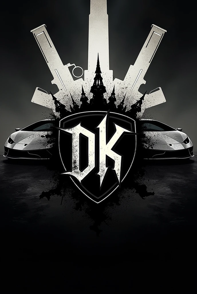 "Dk rj23 01" name ka logo jo dhikhne me khatarnak ho sath me bandook and lomborghini cars ho sath me Dk rj23 01 name bhi ho