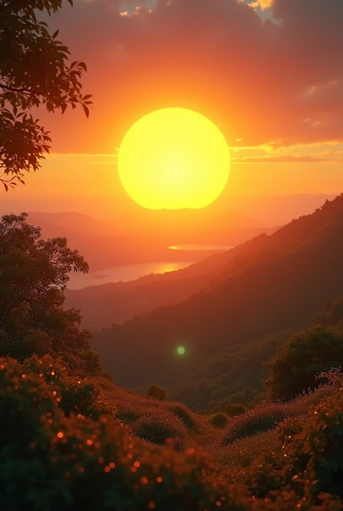 make a realistic and cinematic image of the sunrise with the sun shining in nature
