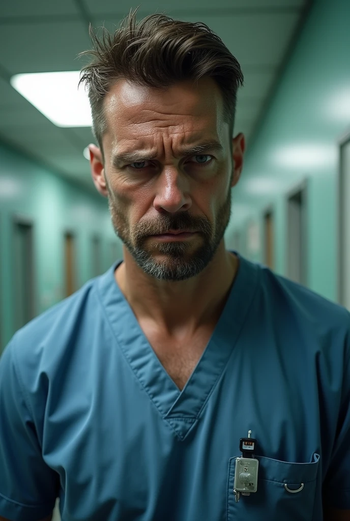 A mentally harrassed frustrated male nurse
