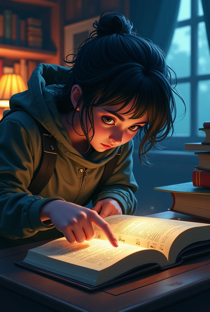 *The reader's finger hovers over a page, solving a puzzle as the next page magically unlocks and turns itself.**
- **Text:** "He had to solve each riddle to unlock the next page."