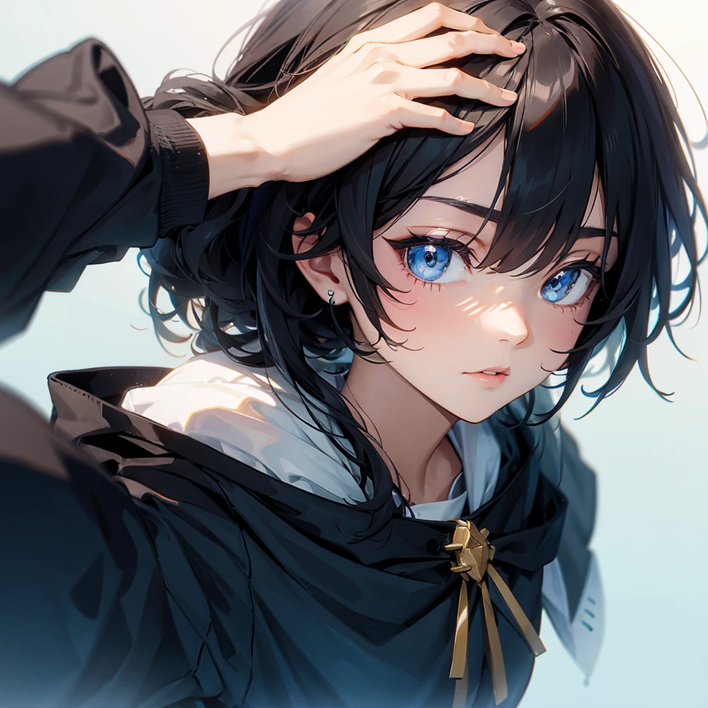 (head of'artwork, best quality, ultra haute résolution),1 fille, promote, dark brown skin, blue eye, blond hair, tetas grandes, thick thighs, Himekat, crop top, skirt, beautiful and detailed face, delicate eyes, detailed nose, Cyberpunk city at night with fog and neon lights,tetas grandes, opened mouth,