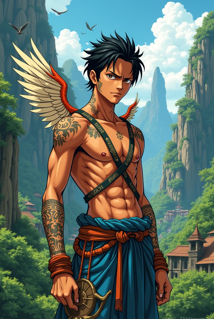 One piece male original character, shandians, one piece style art, small wing
