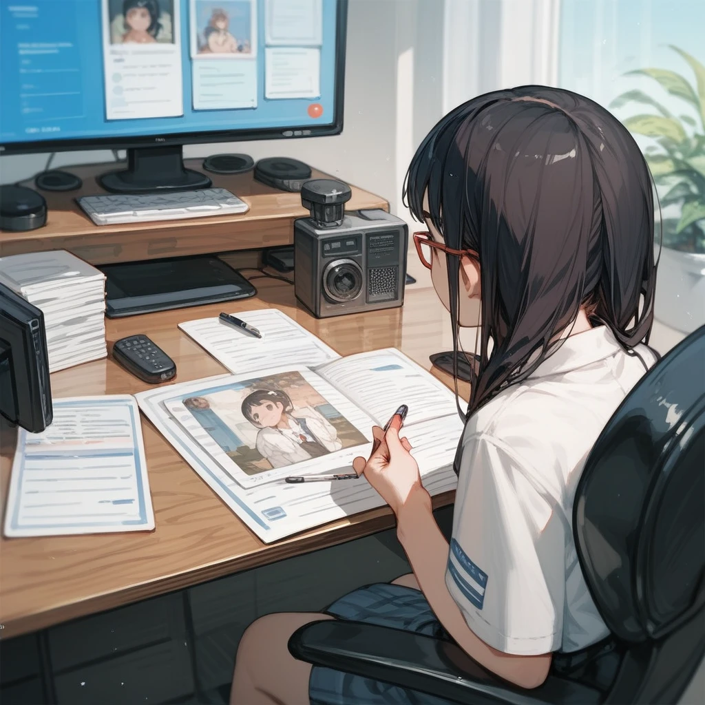 1 president girl, anime style, interview, young, 
