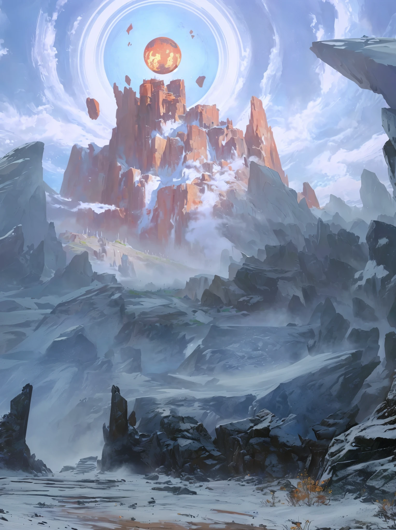 Rock Scene,Clouds and mist,Chinese style magic fairy world,This painting depicts this scene。, Concept Art. Epic Landscapes, painterly Concept Art, Concept Art wallpaper 4k, Concept Art 8 k, 4 k resolution Concept Art, Concept Art 8 k resolution, Concept Art 8k resolution, smooth digital Concept Art, 8k resolution Concept Art, Concept World Art