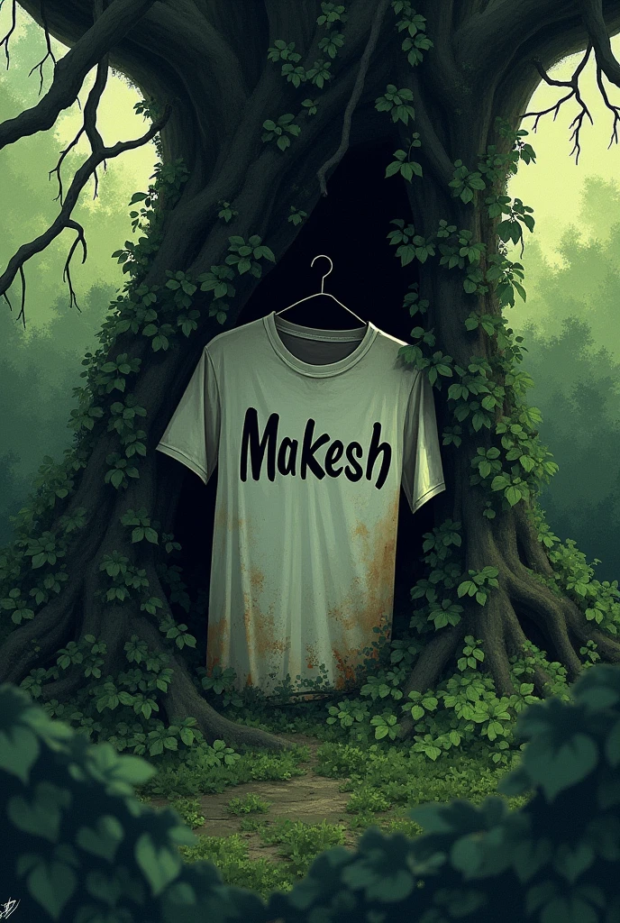 I found a tshirt under deed bushes of tree with name makesh