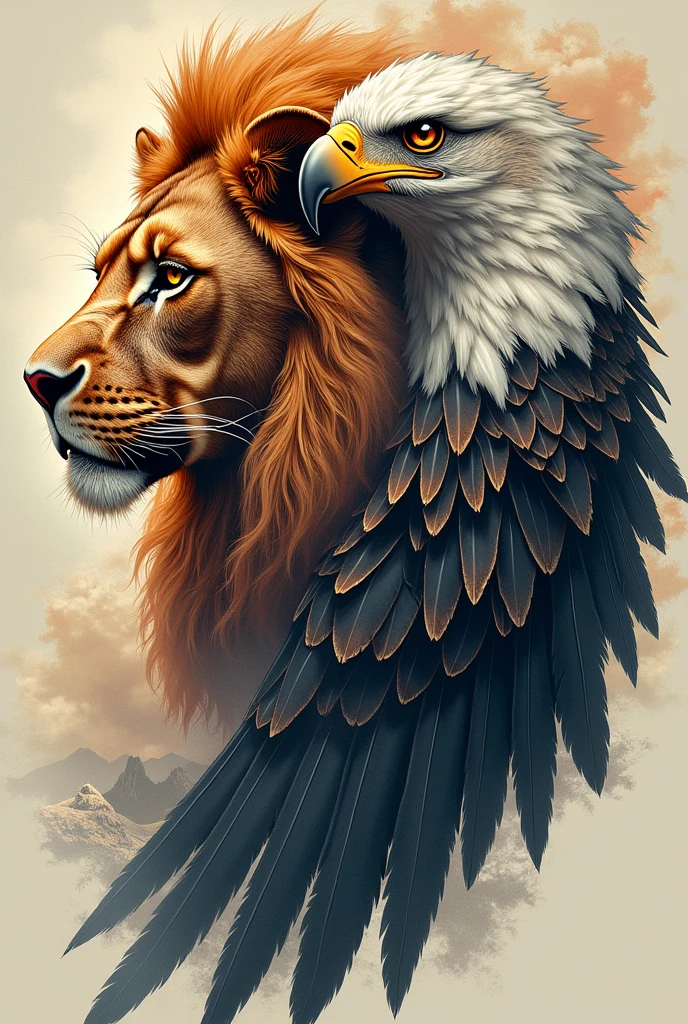Lion head and eagle head tattoo design together 