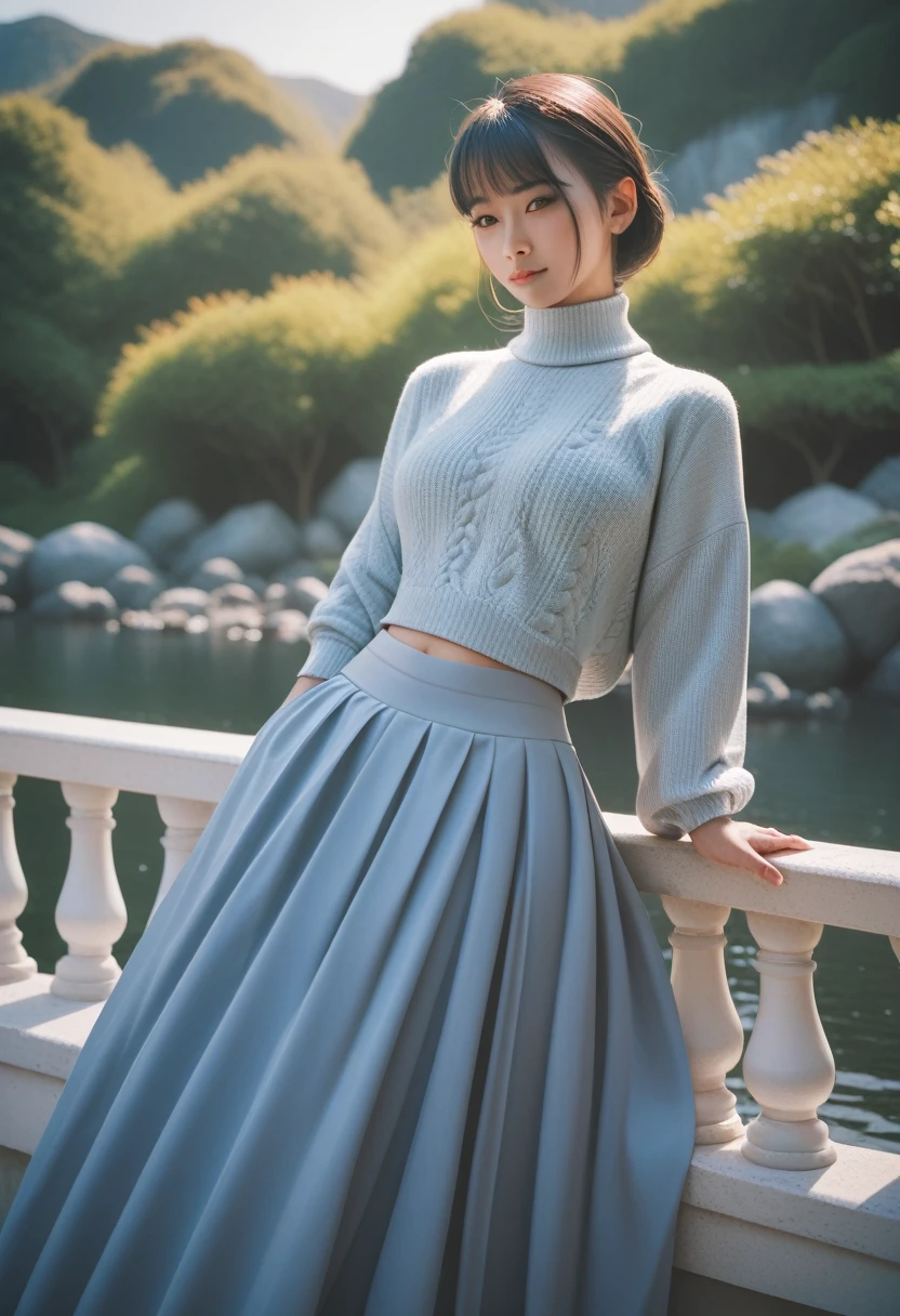 (masterpiece,Highest quality,Ultra-high resolution),Portrait、(((Very beautiful 2 Japan woman)))、Wearing a mermaid-style long skirt、Lightweight sweater