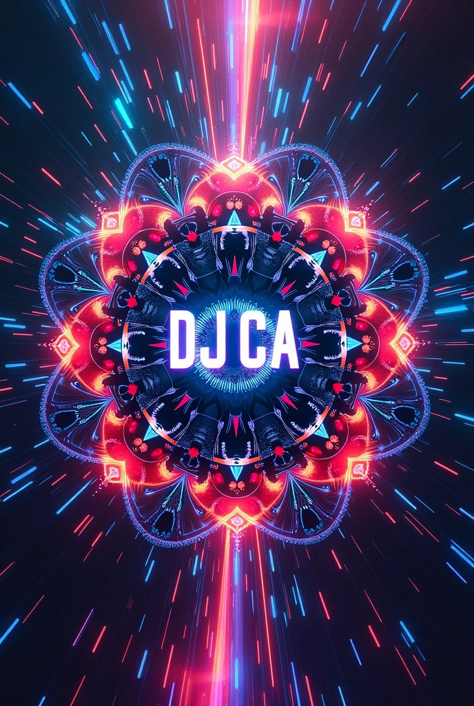 Dance music album cover with psychedelic symbol image With the name Dj CA highlighted in the middle of the cover