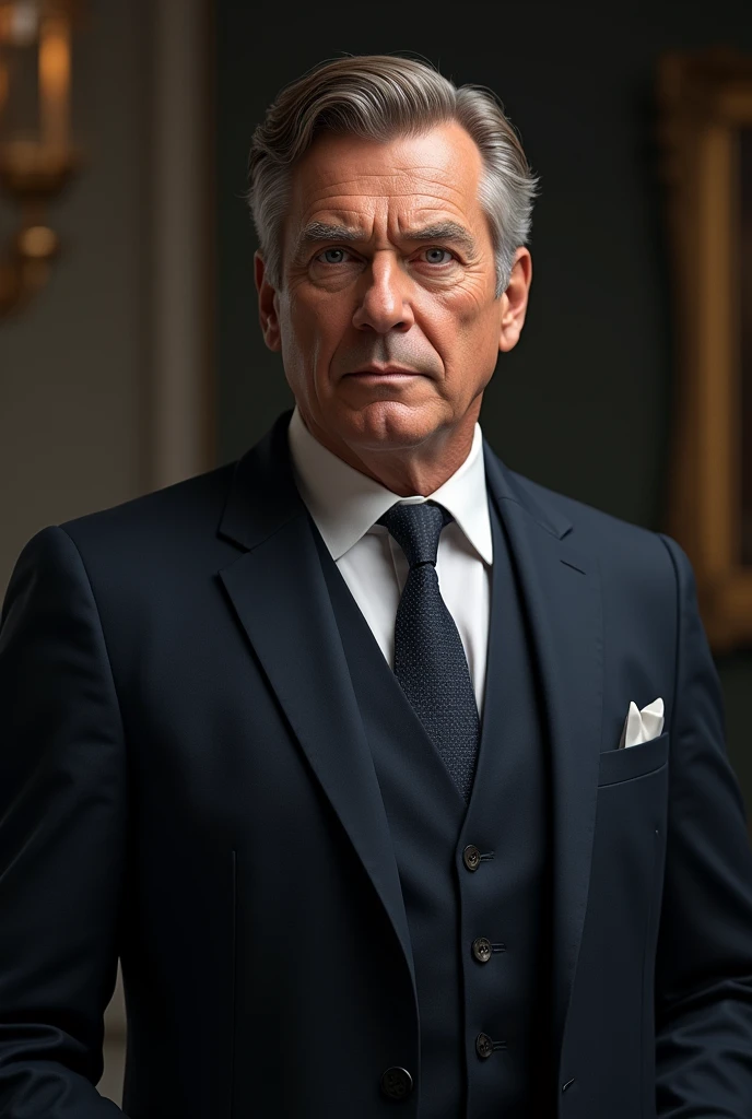 Ricardo is a man of average height, with well-combed brown hair, Starting to turn gray, and blue eyes. He is always well dressed in tailored suits, conveying an aura of authority and charm.