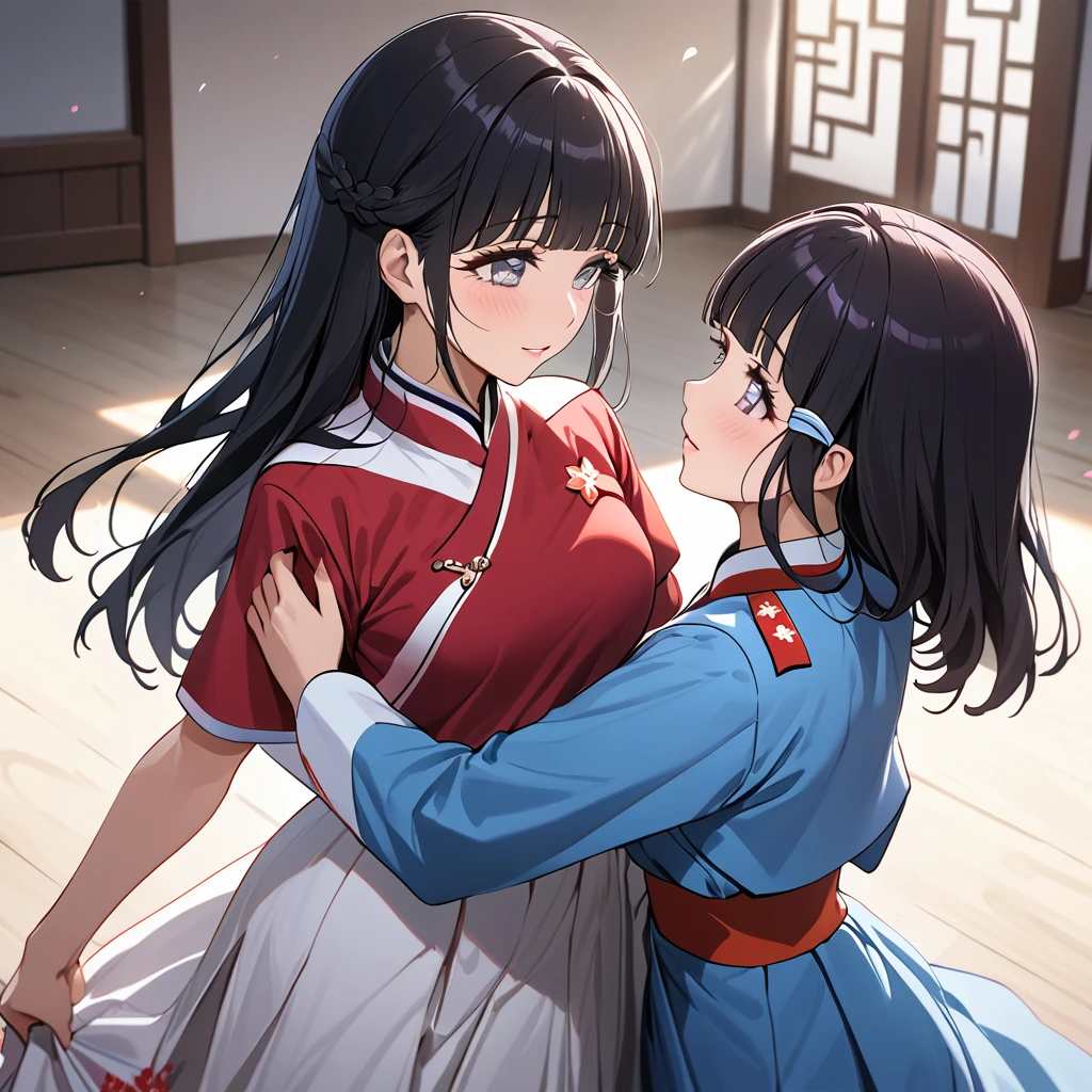 ((Highest quality)), ((masterpiece)), (detailed), (Perfect Face)、The woman is Reika Aoki with semi-long hair、The woman is a member of the North Korean pleasure squad, and wears a charming North Korean traditional dress and dances for the general, making him fall in love with her.