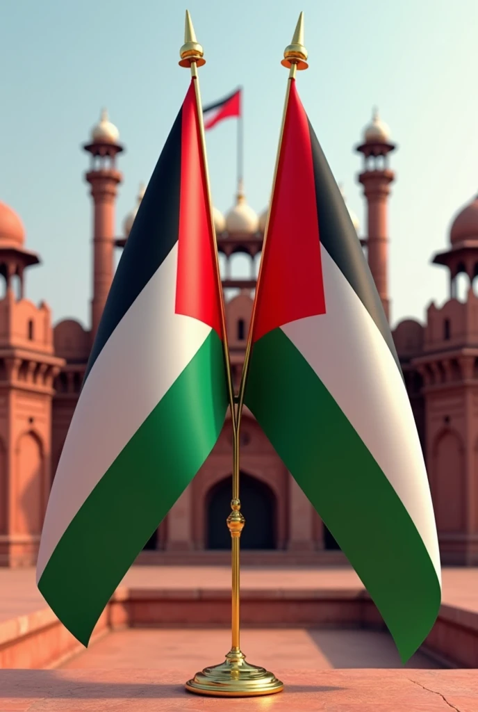 Palestine flag and india flag in lal kila 