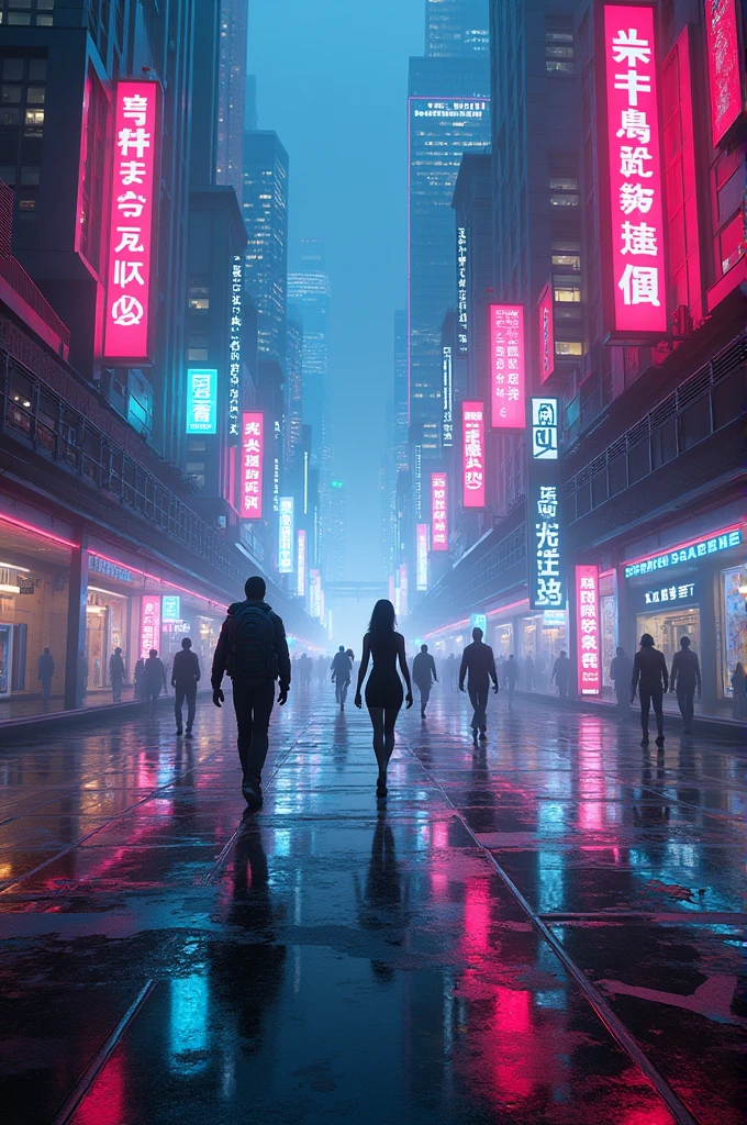 Cyberpunk neon city with neon lights neon cars neon people and neon buildings