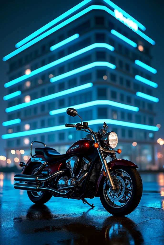 Indian Honda delux model 2011 at night with building background and blue neon lights