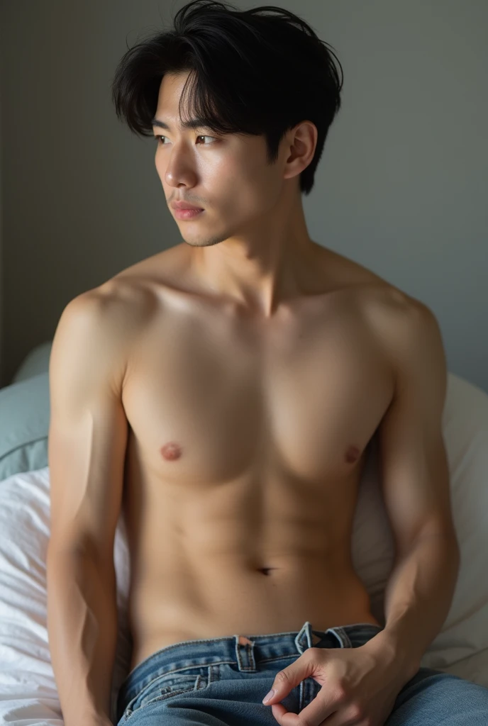 (Photorealism:1.2),Handsome Korean Men, About , shirtless, Get naked, bulging crotch, sexy. Wavy abdominal muscles,He is a pervert..
He was lying on the bed and his whole body was covered in semen..