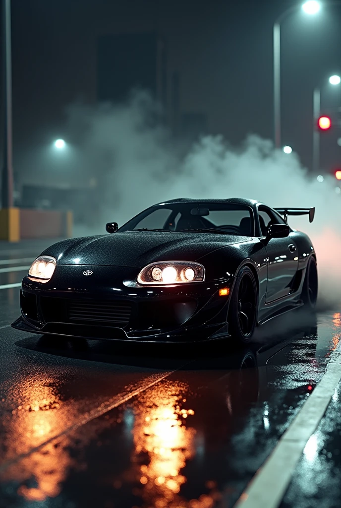 Paul walker supra in black colour 
With bright head lights 