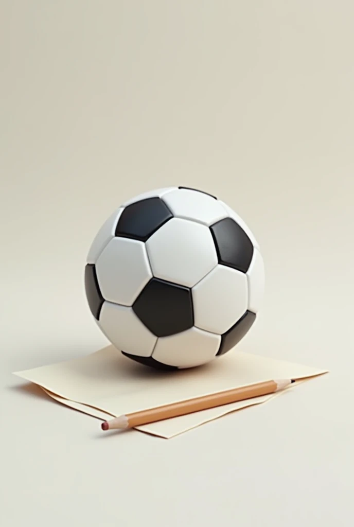 A soccer ball with a paper and pencil in front 


