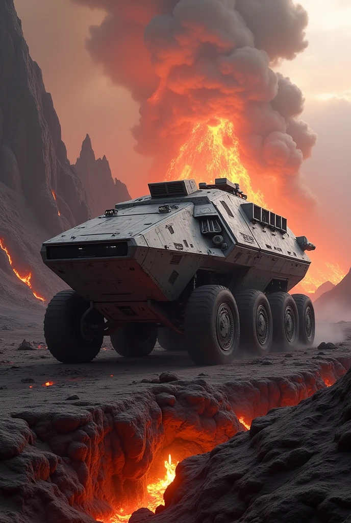 Volcano World, Troop transport, sci-fi, Star Wars Style, eight wheels 