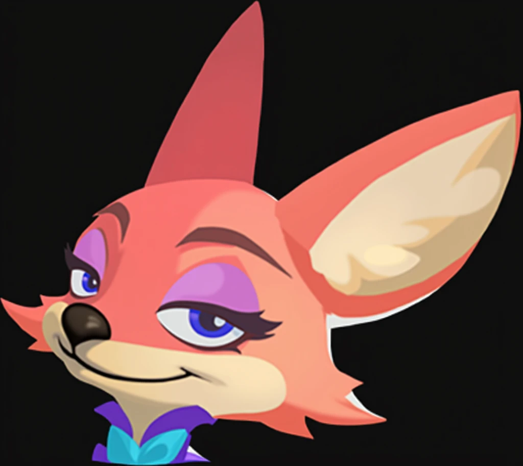 Zootopia animated pet,a close up of a cartoon fox with a blue collar, tonic the fox, stylised fox - like appearance, foxy, furaffinity fursona, lineless, disney stylized furry, portrait of an anthro fox, furry furaffinity, crash bandicoot artstyle, stylized shading, sly expression, krystal from star fox, an anthropomorphic fox