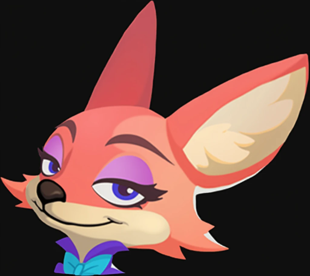 Zootopia animated pet,a close up of a cartoon fox with a blue collar, tonic the fox, stylised fox - like appearance, foxy, furaffinity fursona, lineless, disney stylized furry, portrait of an anthro fox, furry furaffinity, crash bandicoot artstyle, stylized shading, sly expression, krystal from star fox, an anthropomorphic fox