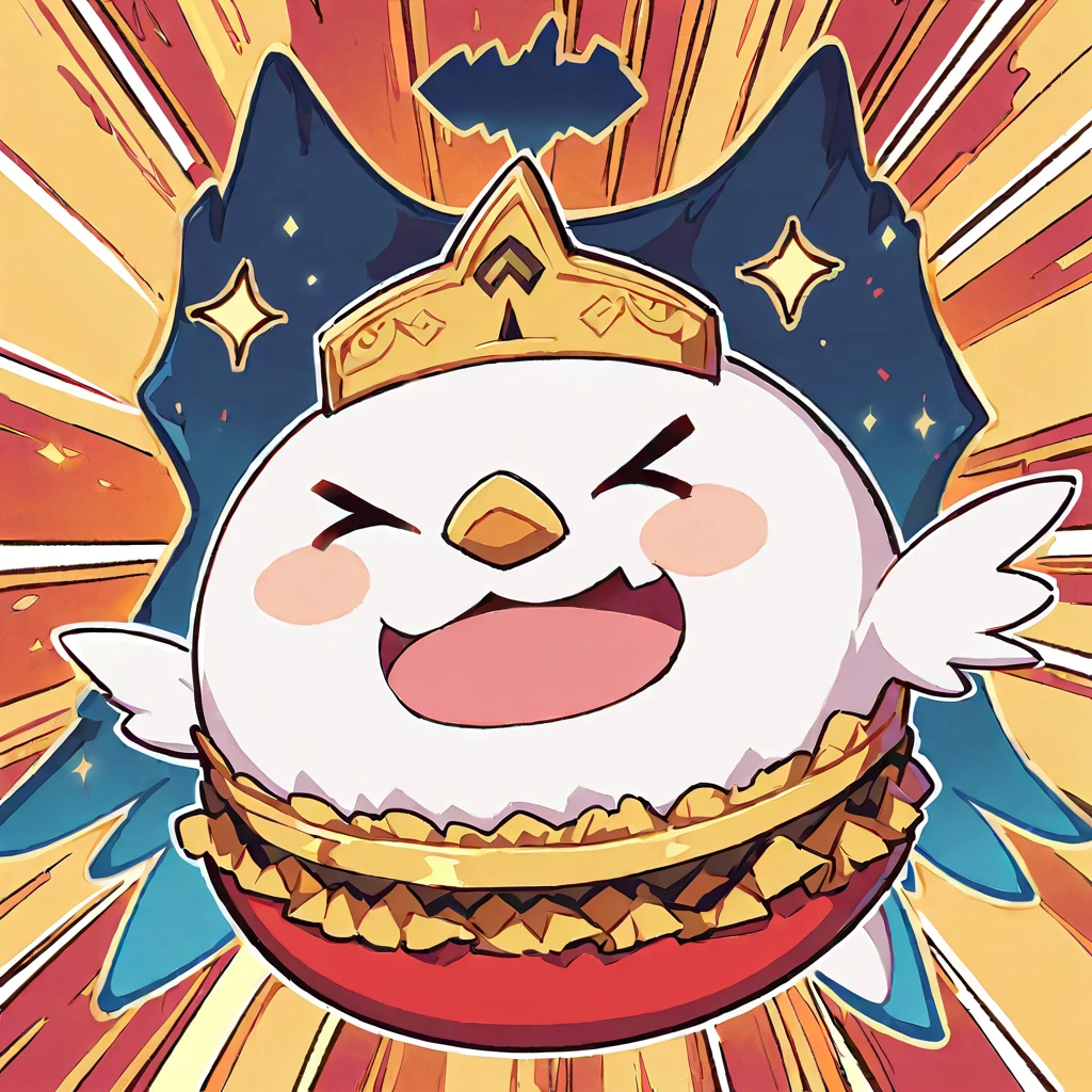 (Highest quality,Extremely detailed depiction,Incredible high resolution),Cute Griffon,Circle々Fat Griffon,Deformed Character,Flapping and floating,Eating food with gusto