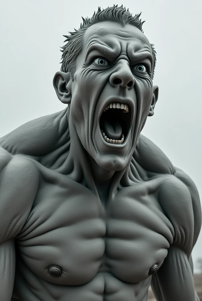 Screaming handsome man turned into a rock statue