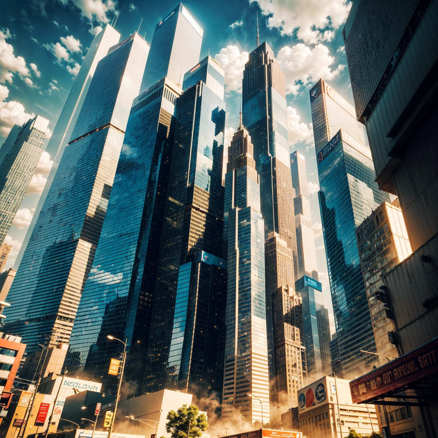 Future Technology, A city filled with towering skyscrapers and neon lights, Capturing the essence of our modern, technologically advanced world, With a touch of fantasy and magic, Wrapped in warm golden hues, Emphasize the beauty of the scene, Bring it to life with dynamic lighting, Bring out the intricate details and textures of your artwork, Inspires awe and admiration, (Wide-angle), ((not human))