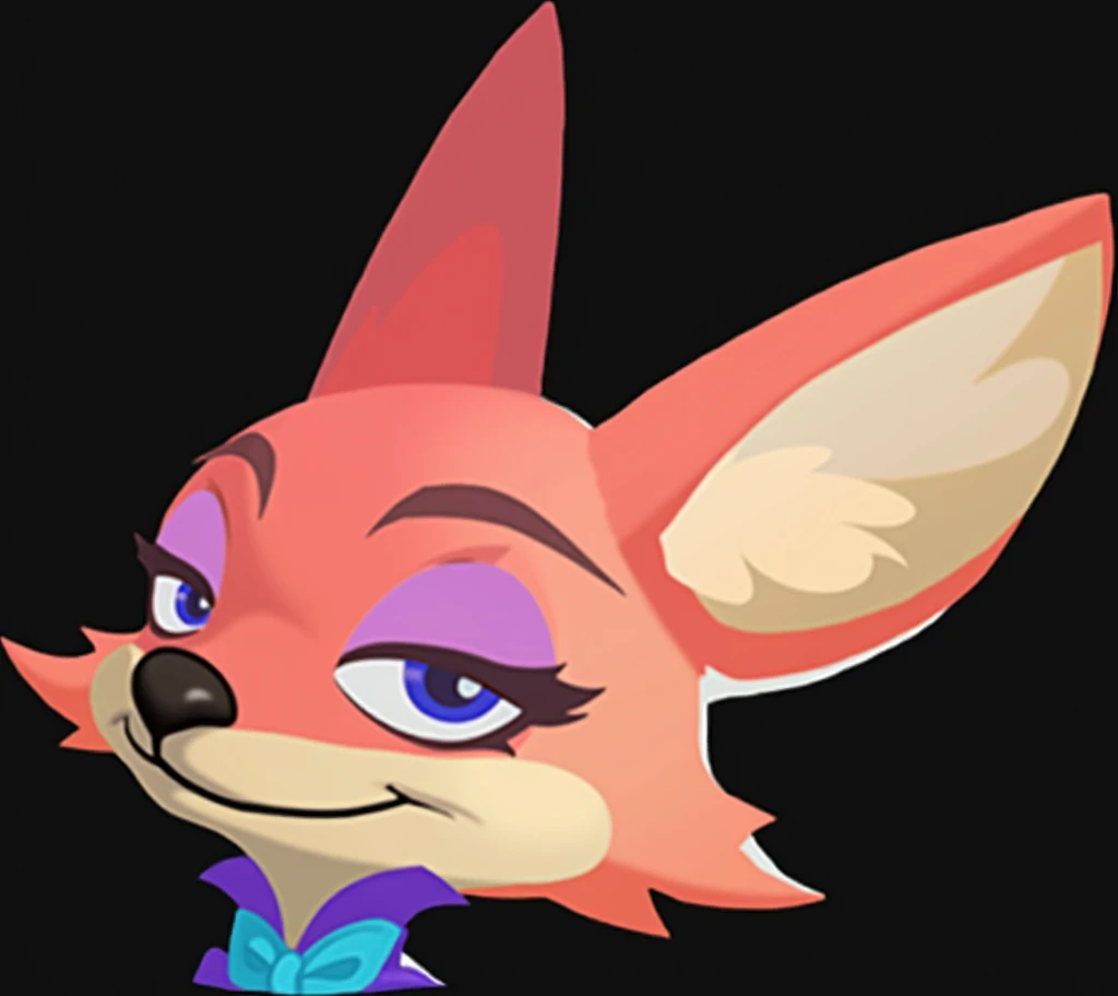 Zootopia animated pet,a close up of a cartoon fox with a blue collar, tonic the fox, stylised fox - like appearance, foxy, furaffinity fursona, lineless, disney stylized furry, portrait of an anthro fox, furry furaffinity, crash bandicoot artstyle, stylized shading, sly expression, krystal from star fox, an anthropomorphic fox