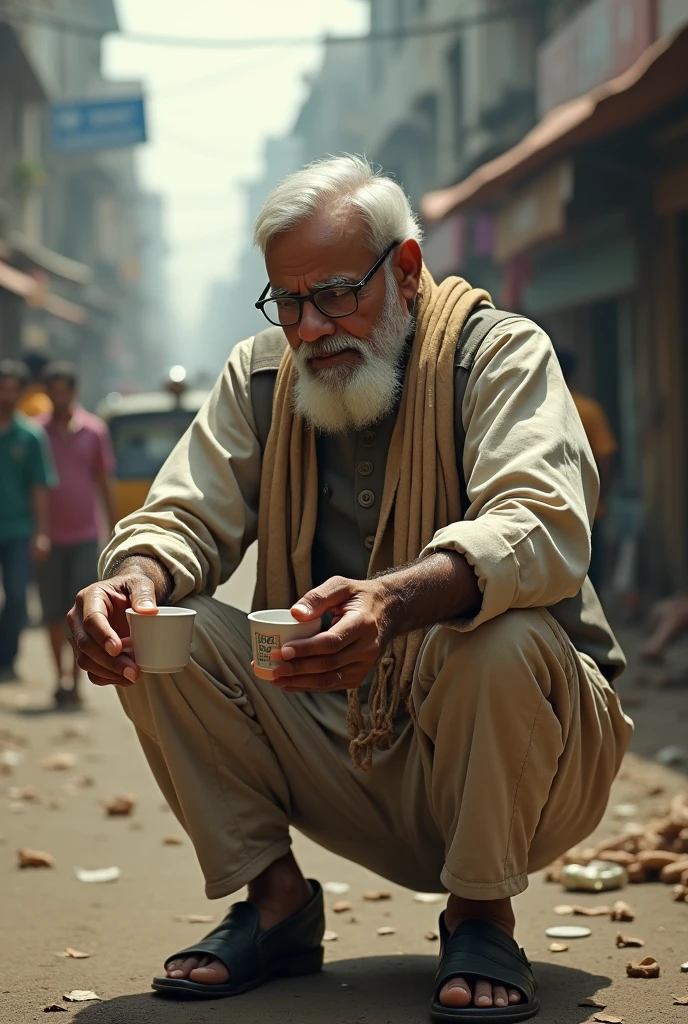 Narendra Modi is begging on the street.