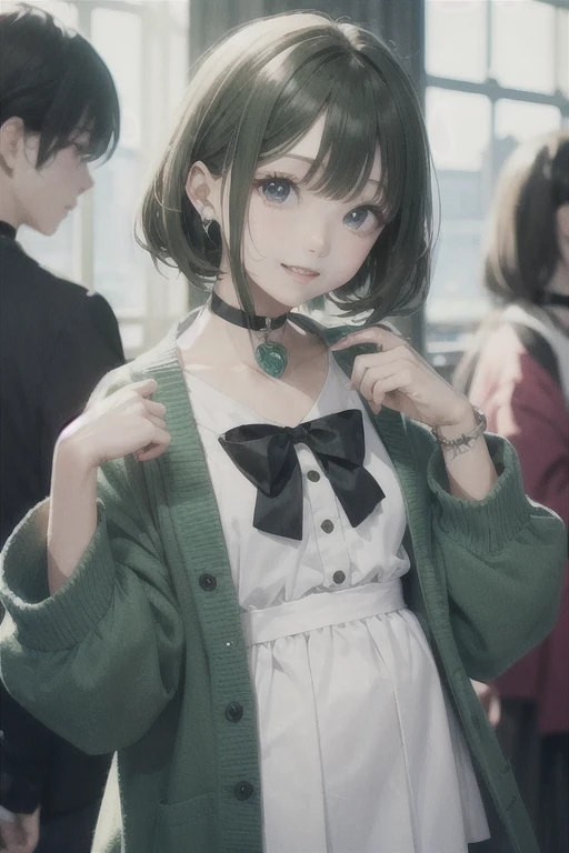 (Highest quality)、(Highest quality)、cute、(choker).eyes are emerald、cute服、Everyone turn around、Loved by everyone、
