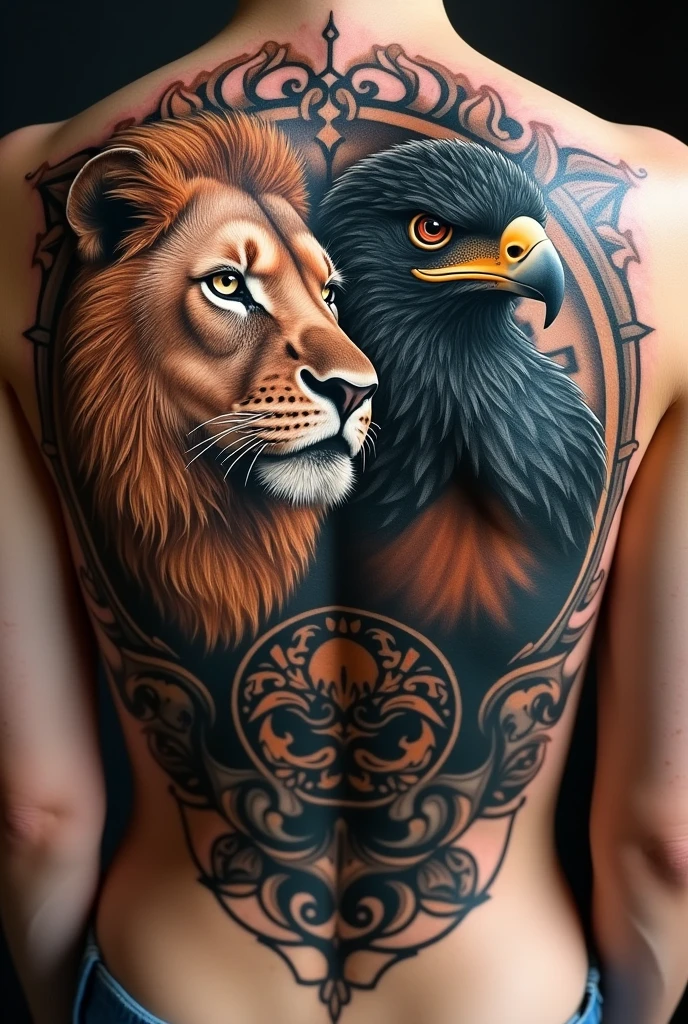 Lion head and eagle head tattoo design set for women 