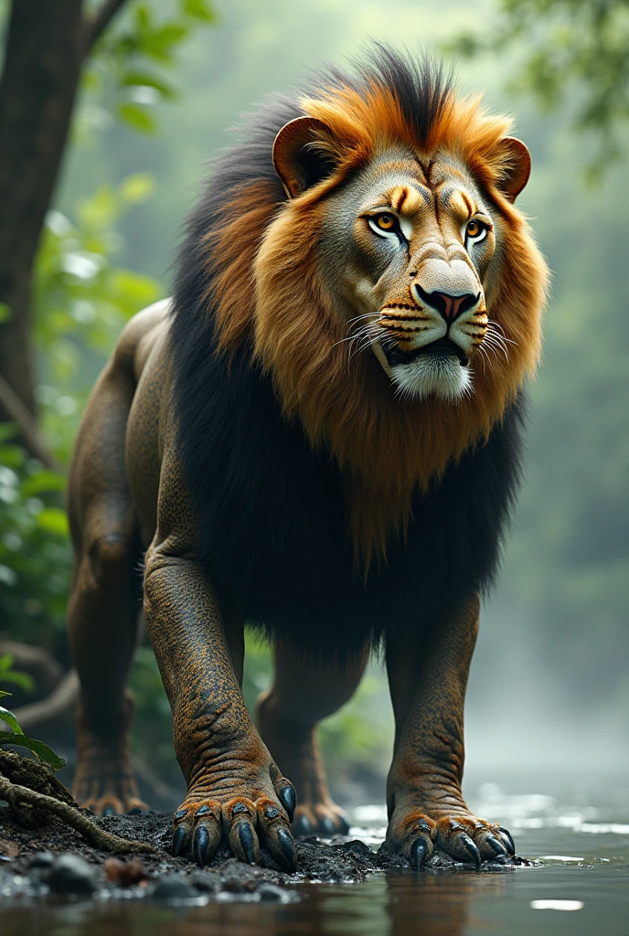 Lion+crocodile combination animal outside the river full image realistic image
