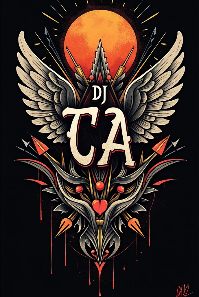 Album cover in the shape of a tattoo With the name Dj CA highlighted in the middle of the cover