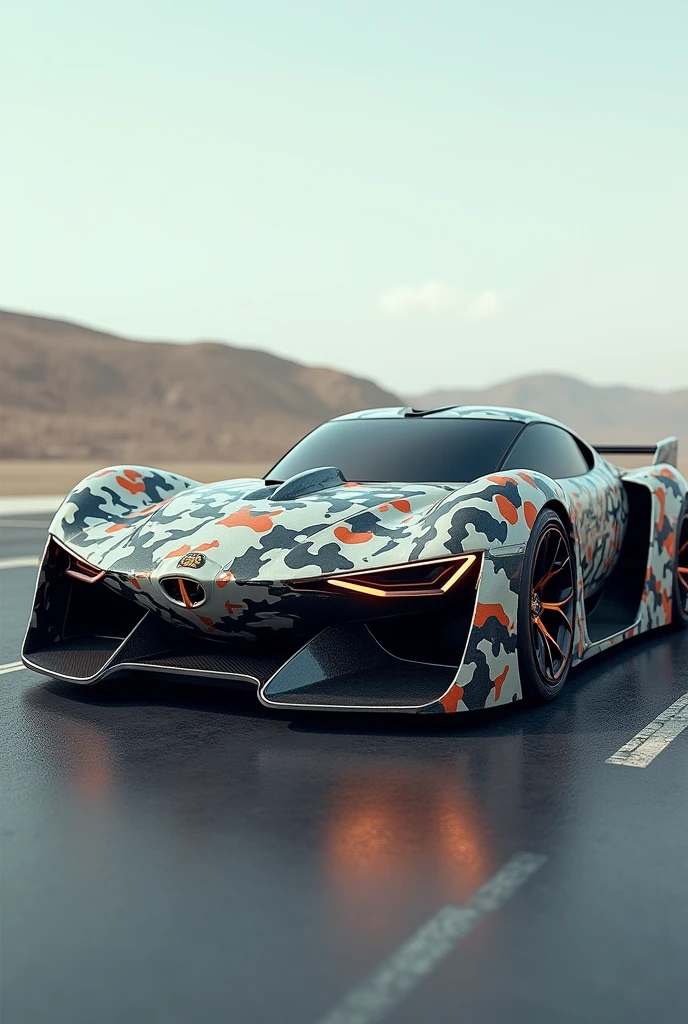 1 Separate car, painted with camouflage paint, Incredibly detailed Octane render, concept design, futuristic car, 3D effect and presence effect, Realistic painting, visual rendering effect, гиперреалистичный рендер Octane 4k, Highly detailed, super detailed Octane render, Camouflage scheme, bright colors, Highly Detailed Features, Insanely ultra realistic, insanely photo realistic, Insanely high overall quality, insanely high detail, insanely high overall resolution, Insanely high overall sharpness, Insanely high overall quality текстур,