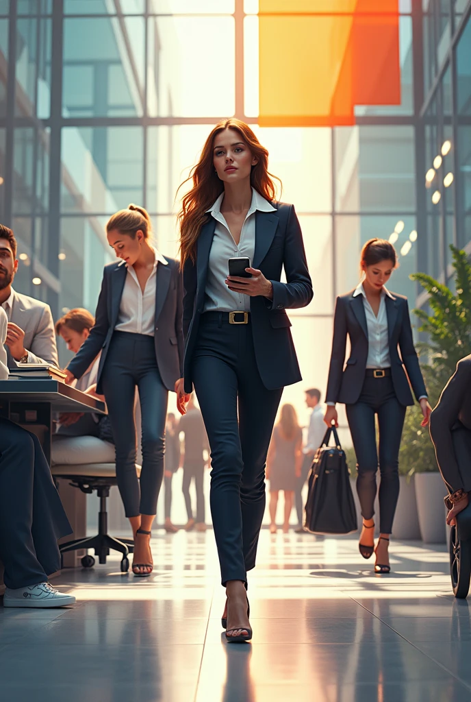 Image of business finance with trendy clothing both male and female doing work