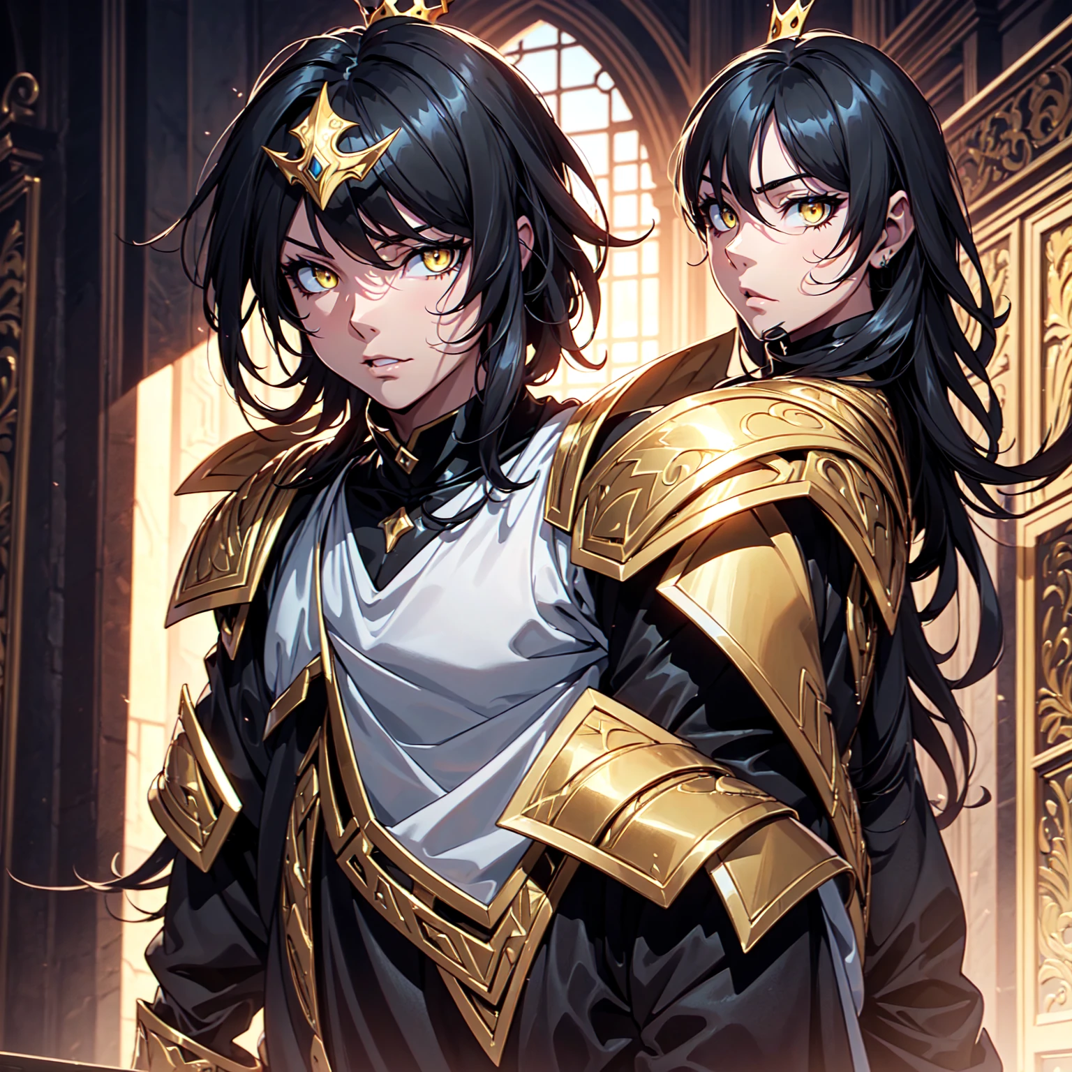 128K Ultra High Definition,
128K Ultra High Quality,
128K Ultra High Resolution,
Best Definition,
Best Quality,
Best Resolution,
Perfectly Detailed,
Perfectly Designed,
Extremely Detailed,
Extremely Designed,
Hyper Detailed,
Hyper Definition,
Hyper Quality,
Hyper Resolution,
Masterpiece,
(((Anime))),
Body Shot,
(((Boy))),
Handsome,
Muscular Body,
(((Black Mid Hair))),
(((Yellow Eyes))),
(((Obsidian Warlord Armor))),
(((Inside Of Medieval Royal Palace Background Scenery))),