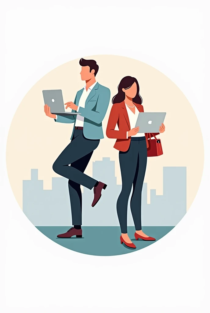 Logo of business finance with trendy clothing both male and female doing work